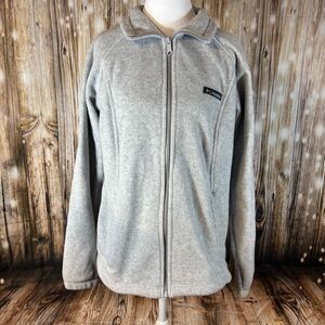 Columbia Fleece Jacket Women L Soft Gray Full Zip Pockets Cozy Warm Casual
